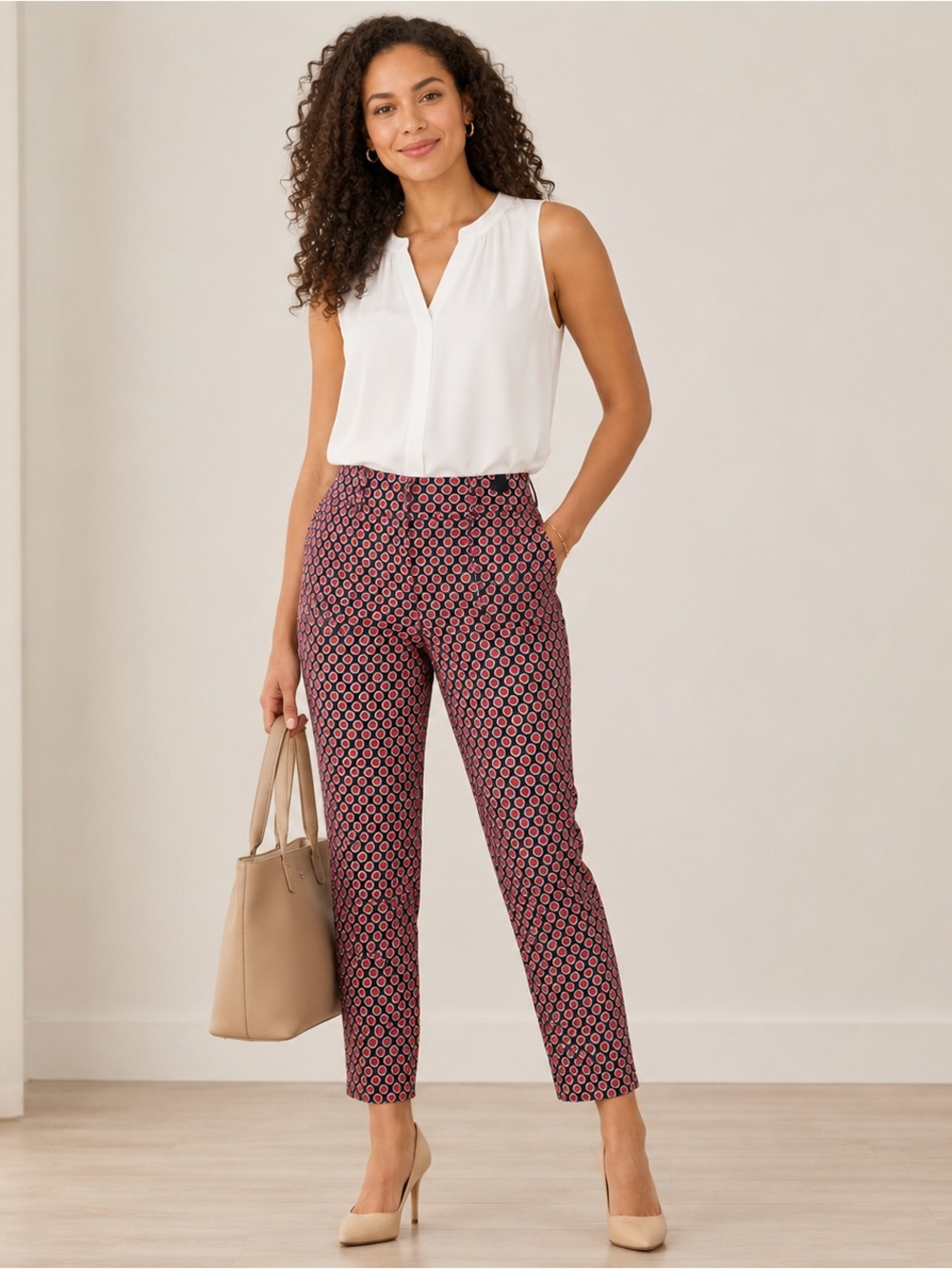 Loft Pink Coral Navy Riviera Slim Ankle Pants Cotton Stretch Flat Front Women 2